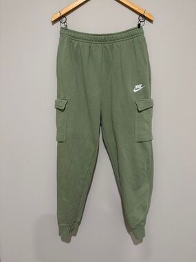 Nike Olive Green Cargo Joggers with White Swoosh Logo
